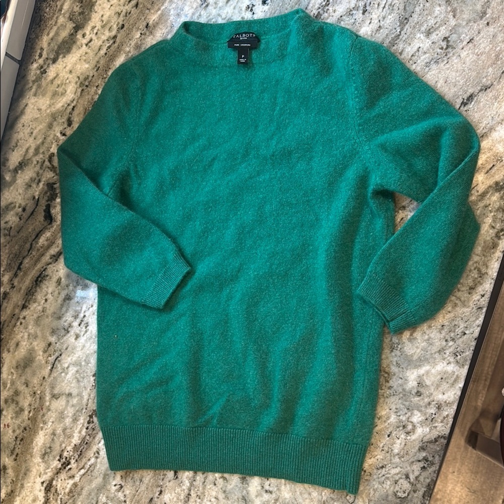 Talbots 100% Cashmere- Green Crew Neck Sweater